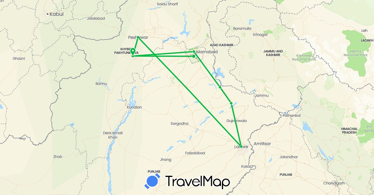 TravelMap itinerary: driving, bus in Pakistan (Asia)